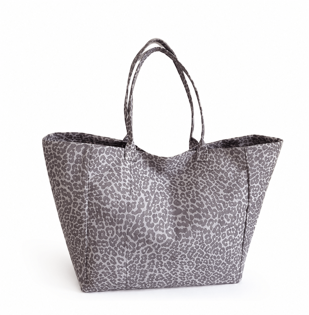 Sac cabas léopard femme violet en toile polyester – avec poche intérieure pour téléphone