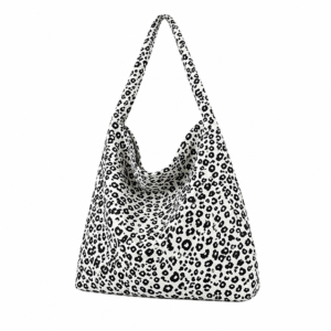 Sac cabas léopard femme blanc en toile polyester – avec poche intérieure pour téléphone