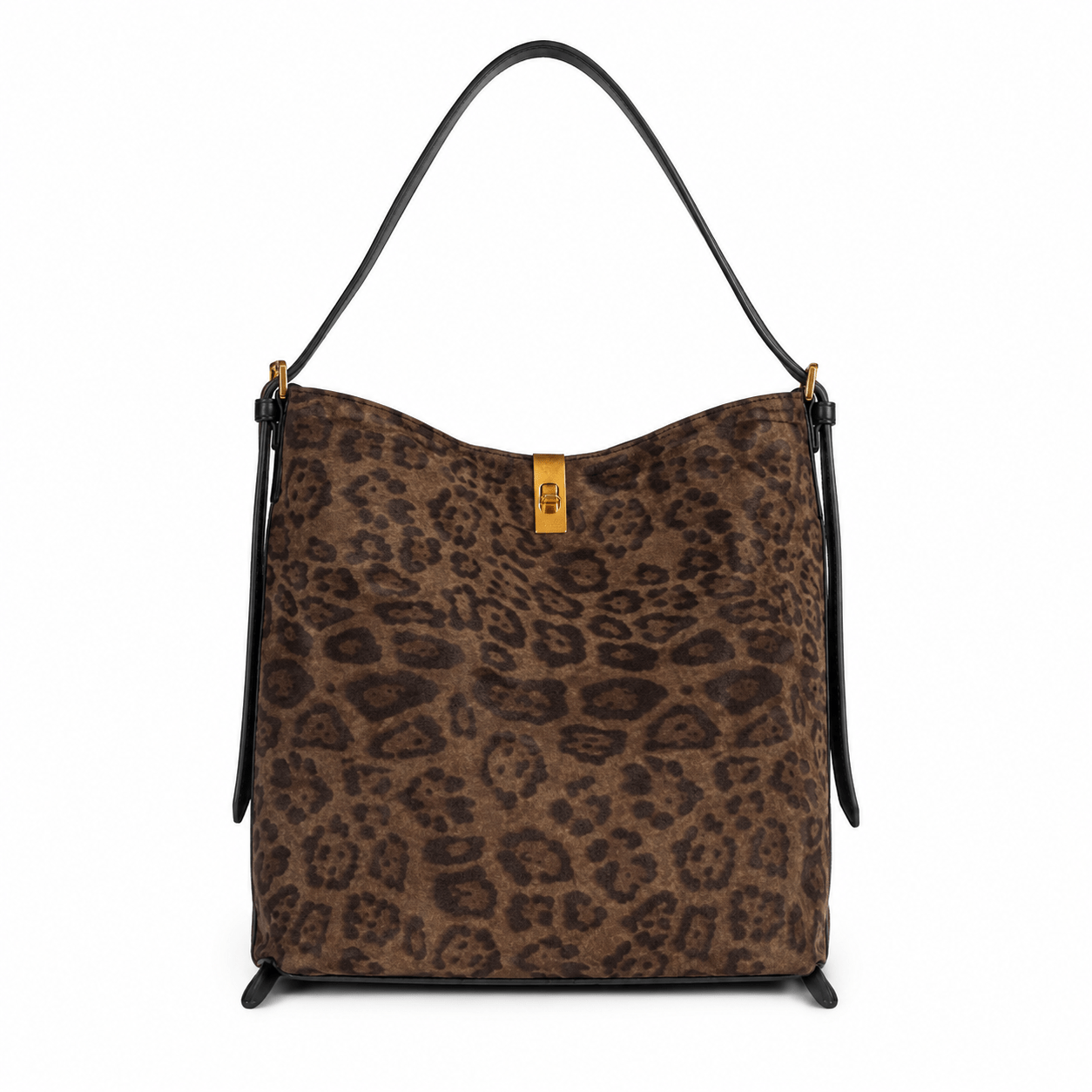 Sac bandoulière léopard femme marron en cuir et polyester – avec poche intérieure zippée, forme souple