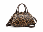Sac à main bandoulière léopard femme marron en polyester – fermeture zippée