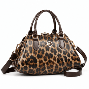 Sac à main bandoulière léopard femme marron en polyester – fermeture zippée