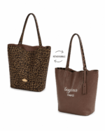 Sac cabas léopard femme marron en toile polyester – avec poche intérieure pour téléphone
