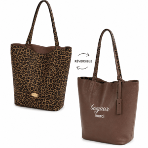 Sac cabas léopard femme marron en toile polyester – avec poche intérieure pour téléphone