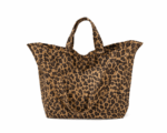 Sac cabas léopard femme marron en toile polyester – avec poche intérieure pour téléphone