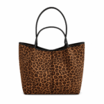 Sac cabas léopard femme marron en toile polyester – avec poche intérieure pour téléphone