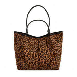 Sac cabas léopard femme marron en toile polyester – avec poche intérieure pour téléphone