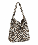 Sac cabas léopard femme blanc en toile polyester – avec poche intérieure pour téléphone