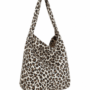 Sac cabas léopard femme blanc en toile polyester – avec poche intérieure pour téléphone