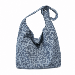 Sac cabas léopard femme bleu en toile polyester – avec poche intérieure pour téléphone