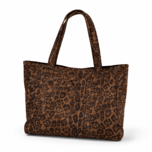 Sac cabas léopard femme marron en toile polyester – avec poche intérieure pour téléphone