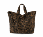 Sac cabas léopard femme café en toile polyester – avec poche intérieure pour téléphone