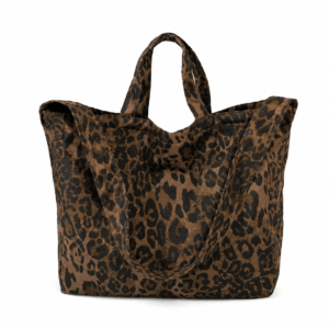 Sac cabas léopard femme café en toile polyester – avec poche intérieure pour téléphone