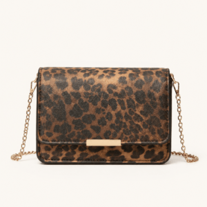 Sac à main bandoulière léopard femme marron foncé en polyester