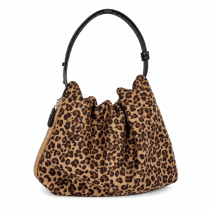 Sac bandoulière léopard femme marron en polyester – avec poche intérieure zippée, forme souple