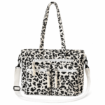 Sac de sport léopard femme blanc en velours et polyester – dimensions 26 cm × 37 cm × 16 cm