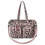 Sac de sport léopard femme rose en velours et polyester – dimensions 26 cm × 37 cm