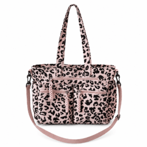 Sac de sport léopard femme rose en velours et polyester – dimensions 26 cm × 37 cm