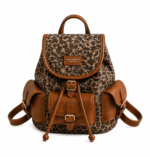 Sac à dos léopard femme marron – fermeture zippée