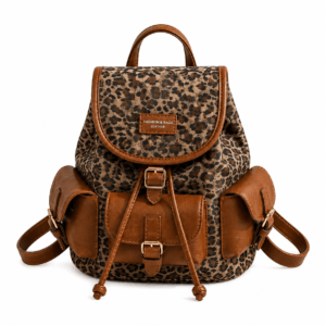 Sac à dos léopard femme marron – fermeture zippée