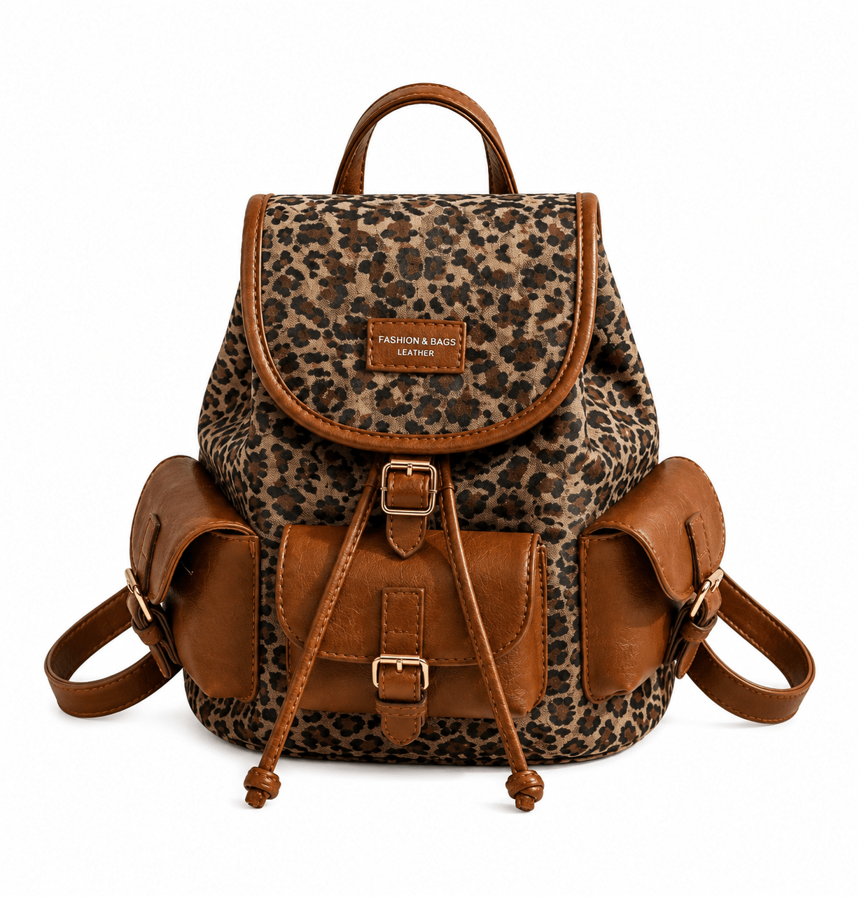 Sac à dos léopard femme marron – fermeture zippée
