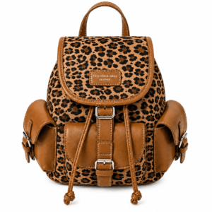 Sac à dos léopard femme marron clair – fermeture zippée