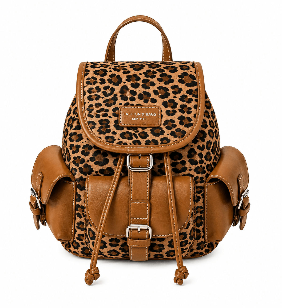 Sac à dos léopard femme marron clair – fermeture zippée