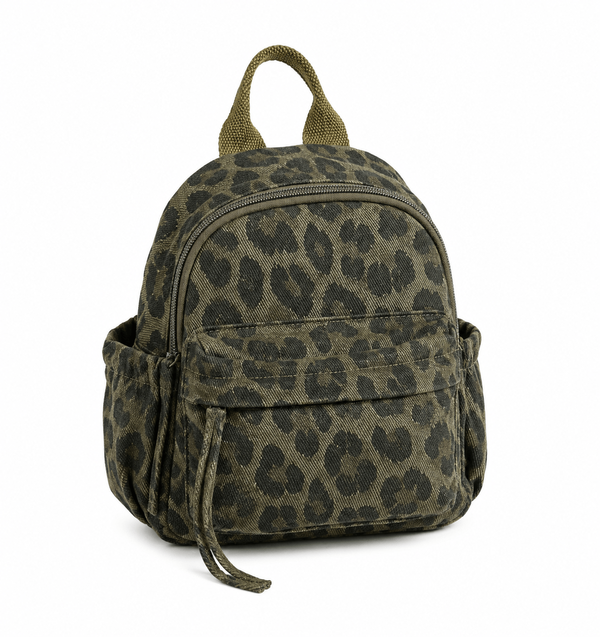Petit sac à dos léopard femme kaki en toile polyester – capacité inférieure à 20 litres, imperméable