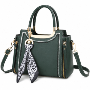 Sac à main bandoulière léopard femme vert en polyester – dimensions 25 cm × 18 cm × 12 cm, fermeture zippée