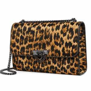 Sac à main bandoulière léopard femme marron clair en polyester – fermeture à cordon