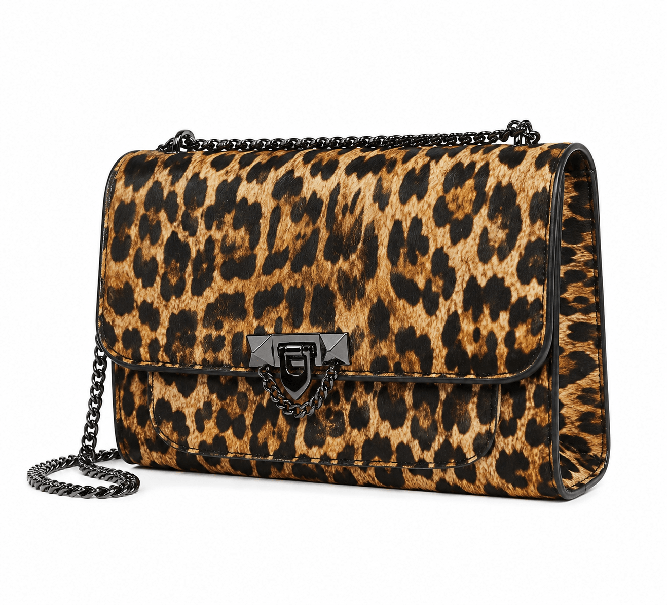 Sac à main bandoulière léopard femme marron clair en polyester – fermeture à cordon