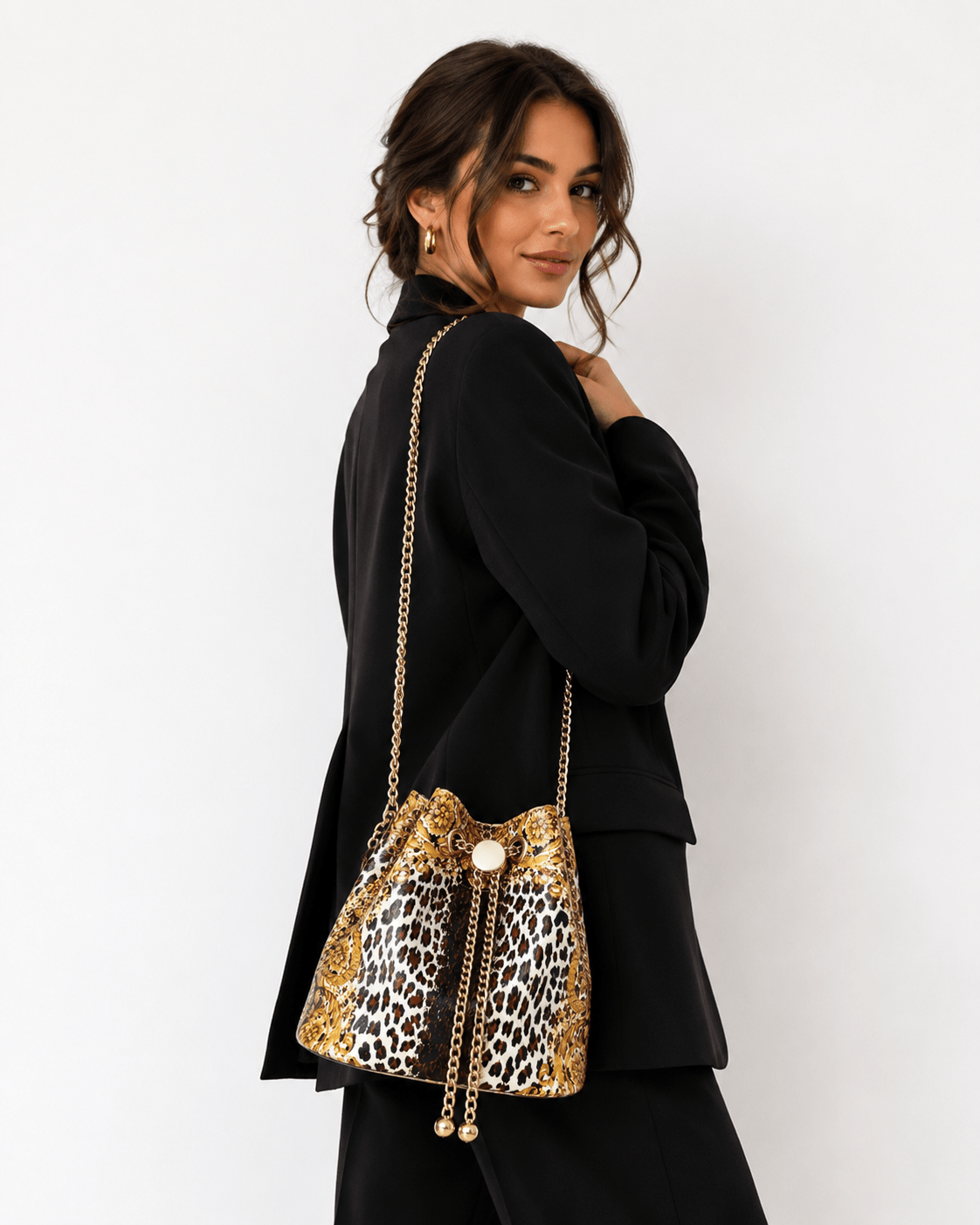 Sac bandoulière léopard femme marron en polyester – Image 2
