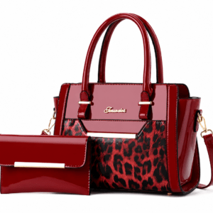 Sac à main bandoulière léopard femme rouge en polyester – dimensions 27 cm × 21 cm × 13 cm, fermeture zippée