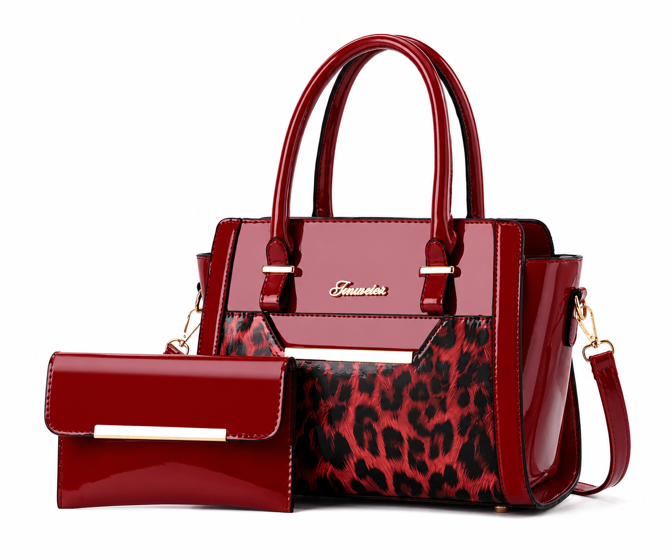 Sac à main bandoulière léopard femme rouge en polyester – dimensions 27 cm × 21 cm × 13 cm, fermeture zippée