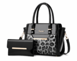 Sac à main bandoulière léopard femme noir en polyester – dimensions 27 cm × 21 cm × 13 cm, avec compartiments
