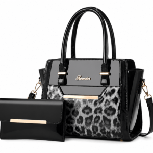 Sac à main bandoulière léopard femme noir en polyester – dimensions 27 cm × 21 cm × 13 cm, avec compartiments