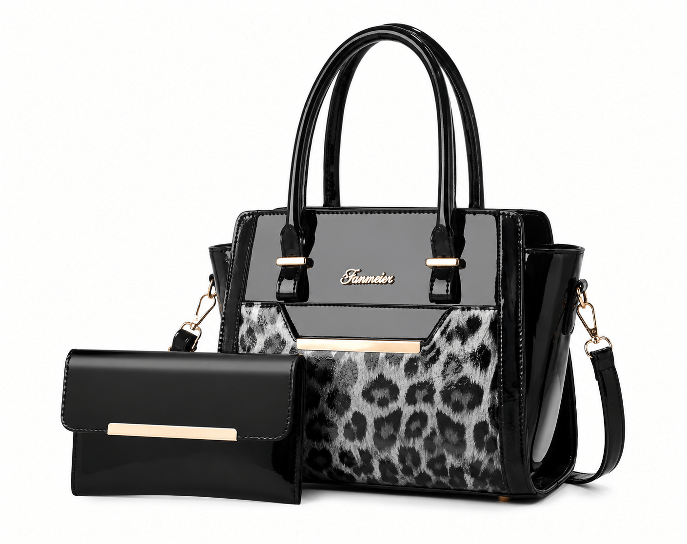 Sac à main bandoulière léopard femme noir en polyester – dimensions 27 cm × 21 cm × 13 cm, avec compartiments