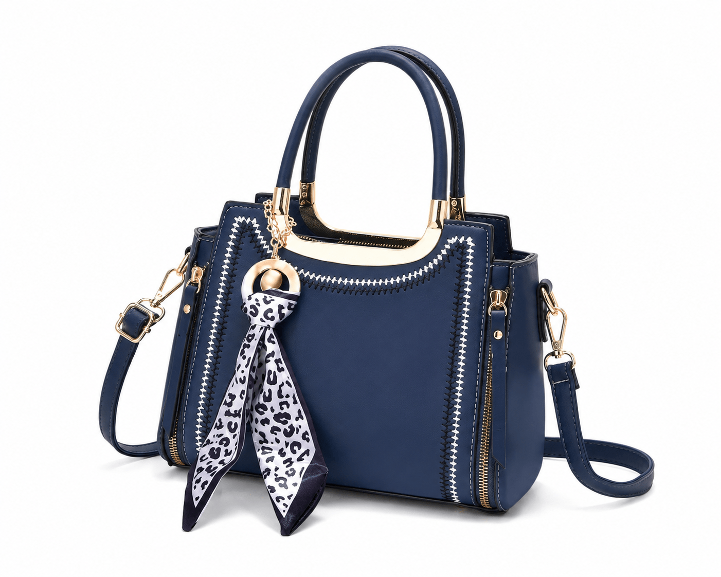 Sac à main bandoulière léopard femme bleu en polyester – dimensions 18 cm × 25 cm, fermeture zippée
