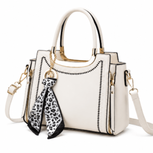 Sac à main bandoulière léopard femme blanc en polyester – dimensions 18 cm × 25 cm, fermeture zippée