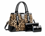 Sac à main bandoulière léopard femme marron clair en polyester – forme souple