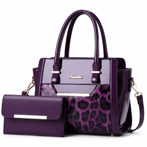 Sac à main bandoulière léopard femme violet en polyester – fermeture zippée
