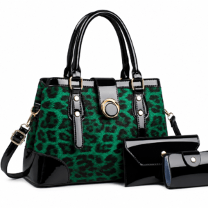 Sac à main bandoulière léopard femme vert en polyester – dimensions 18 cm × 25 cm, fermeture zippée