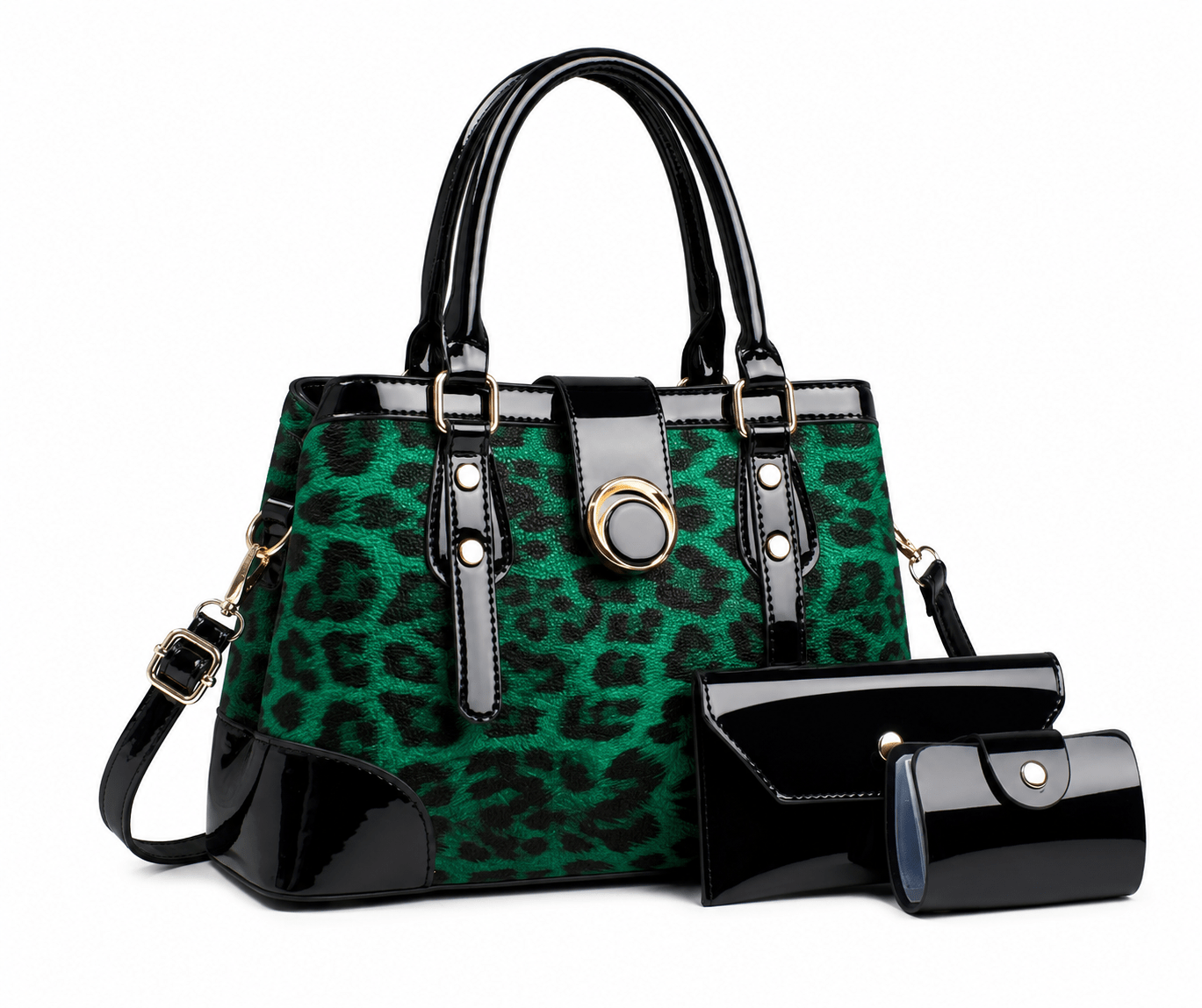 Sac à main bandoulière léopard femme vert en polyester – dimensions 18 cm × 25 cm, fermeture zippée