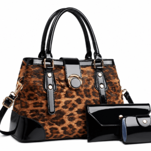 Sac à main bandoulière léopard femme marron en polyester – dimensions 18 cm × 25 cm, fermeture zippée