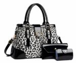 Sac à main bandoulière léopard femme noir en polyester – dimensions 18 cm × 25 cm, fermeture zippée