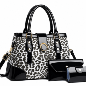 Sac à main bandoulière léopard femme noir en polyester – dimensions 18 cm × 25 cm, fermeture zippée