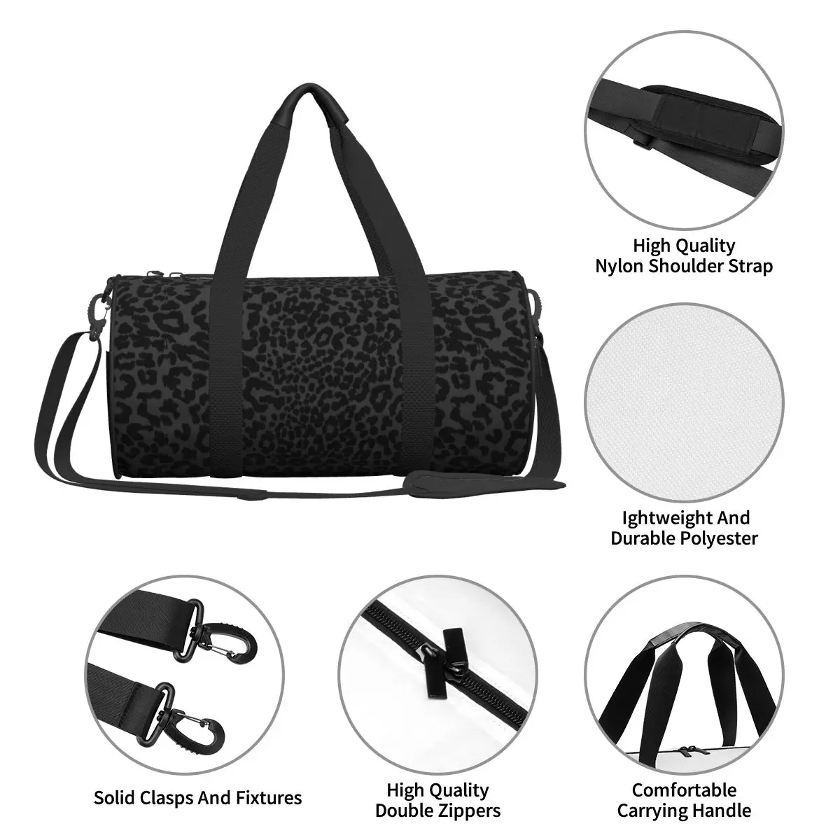 Sac de sport léopard unisexe noir en polyester – Image 4