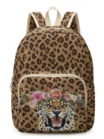 Sac à dos léopard unisexe marron en velours et polyester