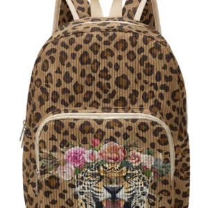 Sac à dos léopard unisexe marron en velours et polyester