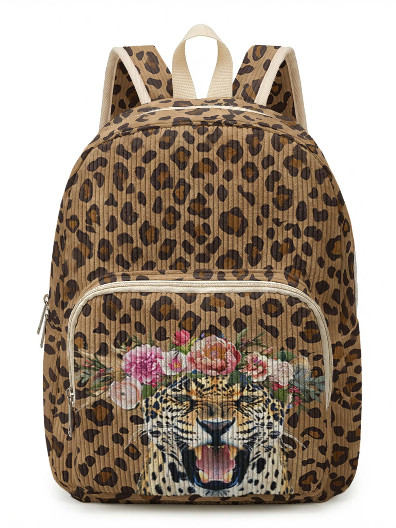 Sac à dos léopard unisexe marron en velours et polyester