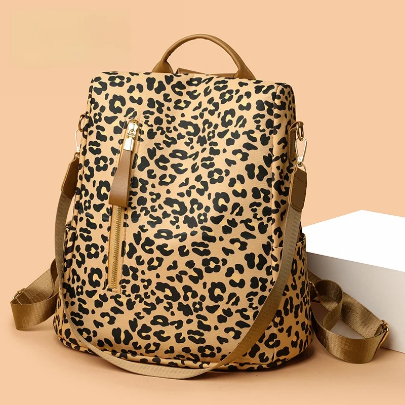 Sac à dos léopard femme marron clair en polyester – Image 2